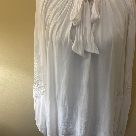 Ramy Brook SILK Embroidered Eyelet Sleeve White Poet Blouse Top - Picture 4 of 11